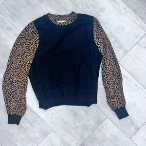 Nanette Lepore XL Black Sweater Animal Print‎ Sleeve Knit Top Pullover
